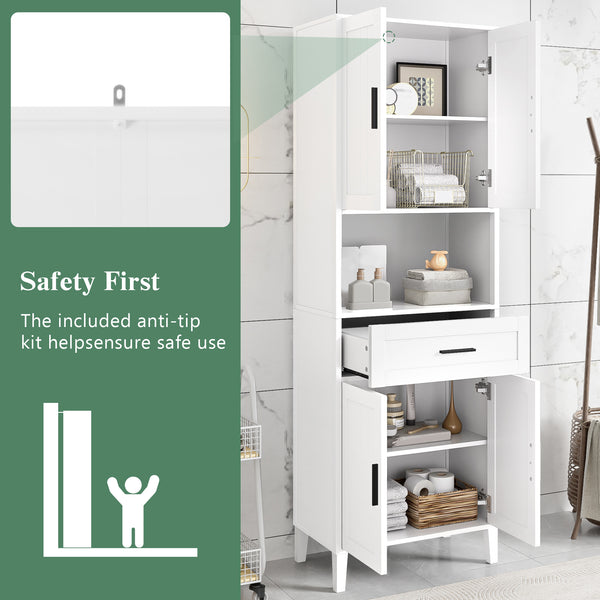 English Elm 70.9" High Freestanding Tall Bathroom Cabinet with Soft-Close Doors, Drawer & Adjustable Shelves for Organized Living White N729P272001K