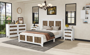 English Elm 4-Pieces Queen Platform Bed Set with Storage Nightstands & Dresser, Wooden Strip Accent, Modern Farmhouse Elegance White 52.17 L x 18.5 W x 11.81 H HL000191AAK