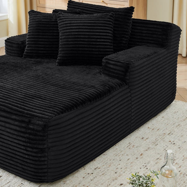 English Elm Single Frameless Velvet Lounge Chair Plush High Density Foam Accent Seat for Living Room Black W487P420020