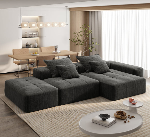 English Elm Modern Oversized Modular Sectional Sofa With Ottoman & Chaise, Soft Chenille Fabric & 4 Pillows W1885S00058