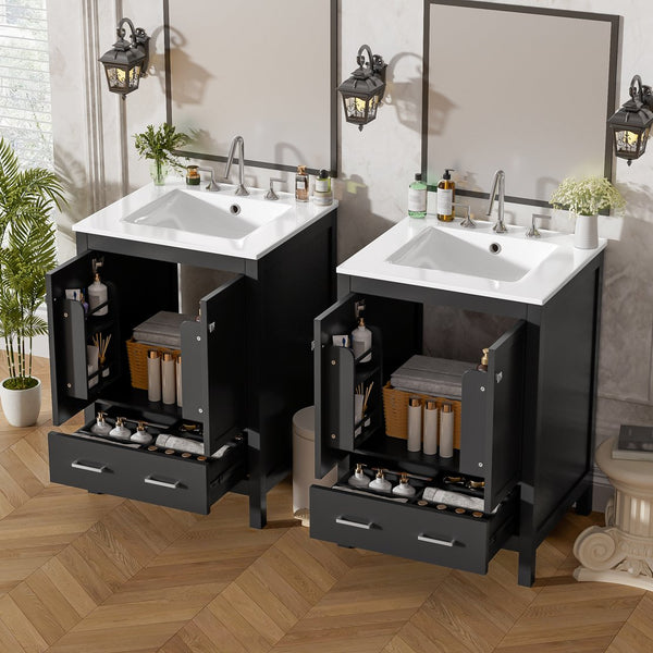 English Elm 48-Inch Modern Bathroom Vanity with Dual Ceramic Sinks, Ample Soft-Close Storage and Stylish Design Black N729P000009B