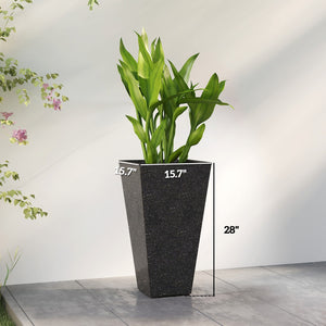 English Elm Set of 3 Tall Square Faux Marble Column Planters for Patio Entryway or Balcony Black T3971P440168