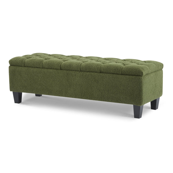 English Elm Christopher Knight Home® - Ottoman tufted storage bench with boucle cushion, diamond stitch elegance, soft-close lid, sturdy legs Green N779P294331G