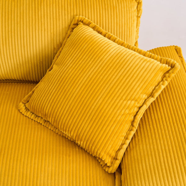 English Elm Corduroy Plush 2-Seat Sofa with 2 Back Cushions, Toss Pillows & Ottomans — Deep Seat Comfort Yellow W2363S00063