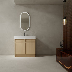 English Elm 36" Freestanding Bathroom Vanity with White Resin Sink, Soft-Close Doors, Adjustable Shelf, Modern Durable Finish W999P239161