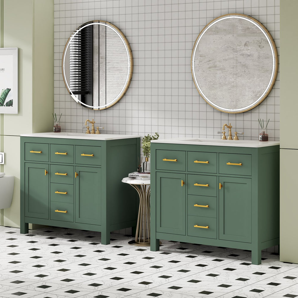 English Elm 72'' Modern Bathroom Vanity Set With Ceramic Sink, Ample Storage, Solid Wood Frame & Green Finish N710SS00011F