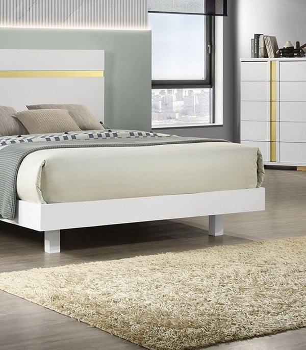 English Elm White Modern Queen Size Bed Frame With Underbed Led Light, Acrylic Trim & Wooden Headboard B2741S00171-GIGA