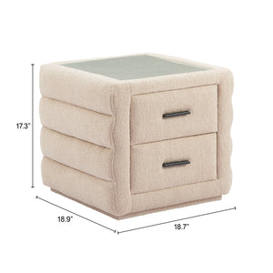 Zuo Modern Soffice Nightstand Beige – Modern Elegance With Shearling-style Fabric, Glass Top & Durable Mdf Design Beige 100% Polyester,Glass,Mdf 110651-zuo-modern