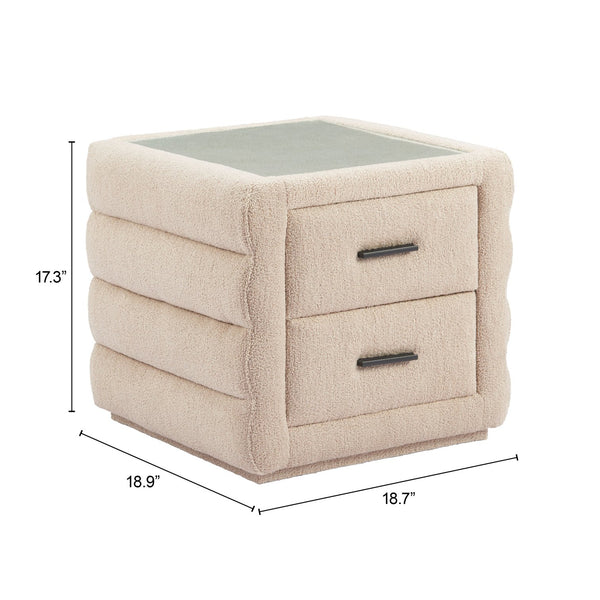 Zuo Modern Soffice Nightstand Beige – Modern Elegance With Shearling-style Fabric, Glass Top & Durable Mdf Design Beige 100% Polyester,Glass,Mdf 110651-zuo-modern