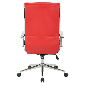 OSP Home Furnishings High Back Executive Office Chair with Faux Leather Upholstery Lumbar Support Chrome Arms Red SPX23590C-U9
