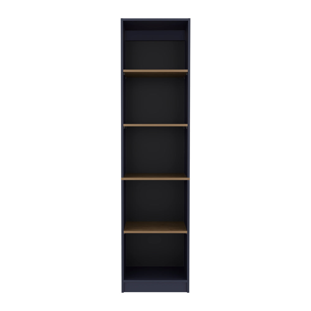 English Elm Beaver 5-Shelf Bookcase 71" High in Blue & Natural Oak – Scratch-Resistant Melamine, Stylish Storage B128P387081