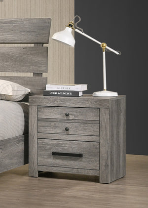 English Elm 1pc Weathered Gray Nightstand Rustic Modern Two-Drawer Accent Table 24.1"x16.3"x24.5" Metal Handles, Easy Assembly B2741P354504