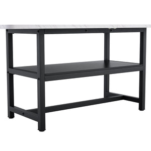 English Elm 71 Inch Fashionable Walnut Grain Dining Table with Sturdy Metal Legs, Scratch-Resistant MDF Top, Storage Shelf, Minimalist Design White+Black W1151P364852