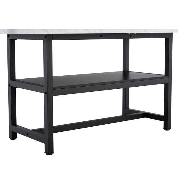 English Elm 71 Inch Fashionable Walnut Grain Dining Table with Sturdy Metal Legs, Scratch-Resistant MDF Top, Storage Shelf, Minimalist Design White+Black W1151P364852