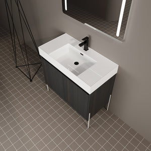 English Elm 36" Freestanding Bathroom Vanity with Durable Resin Sink and Soft-Close Cabinet Doors, Modern Storage Solution for Small Baths W1972S00014