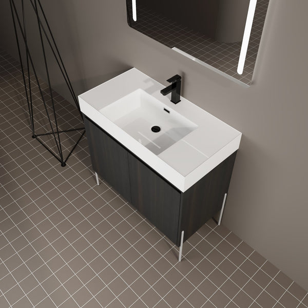 English Elm 36" Freestanding Bathroom Vanity with Durable Resin Sink and Soft-Close Cabinet Doors, Modern Storage Solution for Small Baths W1972S00014