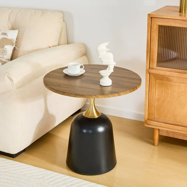 English Elm 23.6 Inch Round Side Table with Metal Base Warm Grain Top for Living Room or Office Walnut W2920P407665