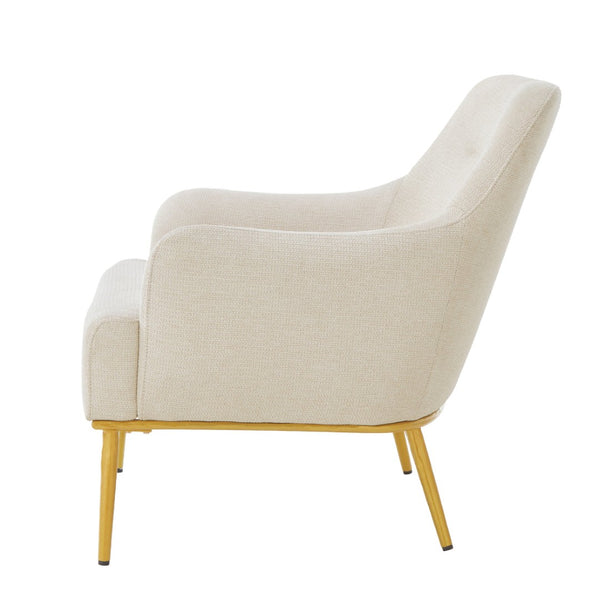 English Elm Modern Chenille Armchair with Curved Back Gold Legs Plush Accent Seat for Any Room Beige N763P360684A
