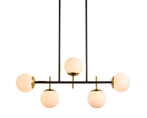 Sunpan Keiley Chandelier: Modern Five-Light Design with White Frosted Glass Shades and Matte Black Frame