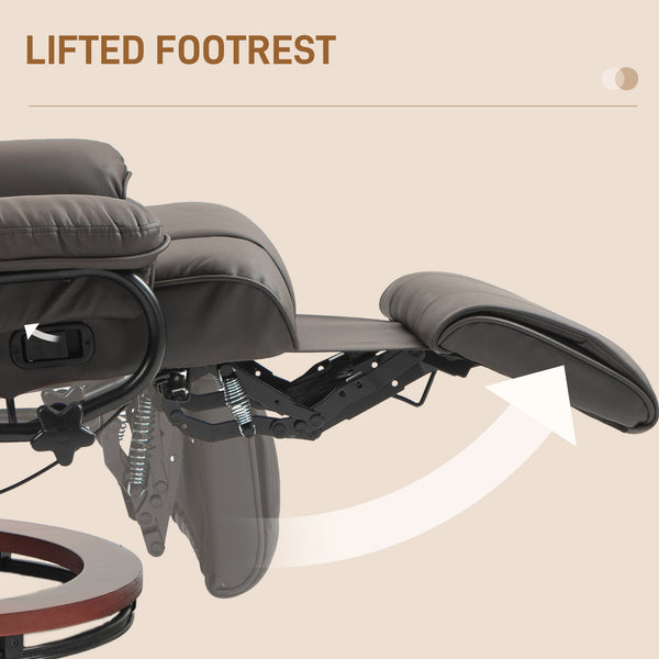 English Elm HOMCOM Manual Swivel Recliner Chair with Footrest and 360° Base, PU Leather, Padded Comfort Brown W2225P229106