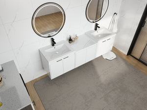 English Elm 72" Float Mount Double Sink Bathroom Vanity Glossy White Plywood Soft Close W999S00535