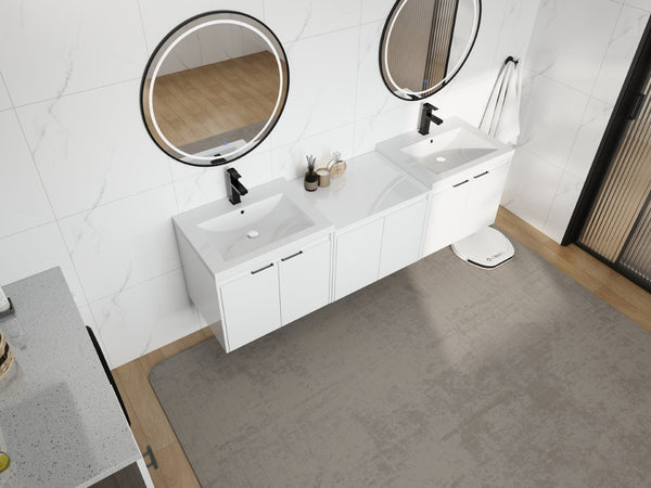 English Elm 72" Float Mount Double Sink Bathroom Vanity Glossy White Plywood Soft Close W999S00535