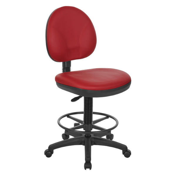 OSP Home Furnishings Sculptured Ergonomic Drafting Chair with Lumbar Support Padded Seat and Adjustable Footring Lipstick DC550-R100