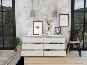 English Elm 6 Drawer Double Dresser with Superior Top, 60.4" Wide Engineered Wood, Smooth Metal Rails, FSC Certified White 35.83 L x 24.02 W x 5.91 H B097S00161