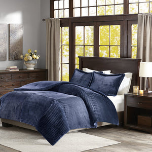 JLA Home Madison Park - Plush Parker Down Alternative Comforter Set with Ribbed Plush Face, Hypoallergenic, Machine Washable Navy BASI10-0425