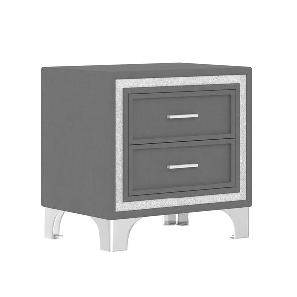 English Elm 3-Pieces Tufted Upholstered Platform Bed with Romantic LED Headboard and Two Storage Nightstands Gray 63.98 L x 23.23 W x 5.91 H N733S183659E