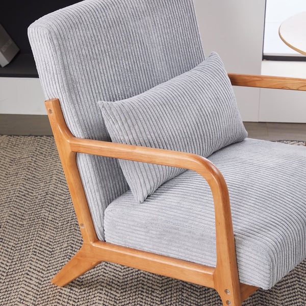 English Elm Mid-Century Upholstered Accent Chair Light Gray — Ergonomic Solid Wood Frame, Cozy Reading Pillow, Versatile Home Seating W2989P295270