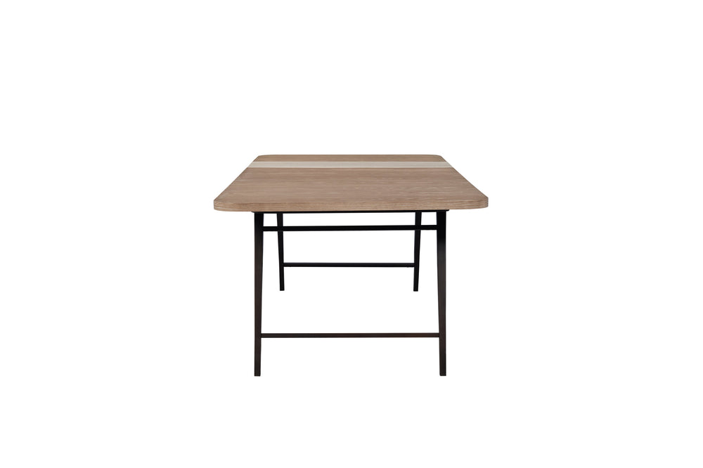 English Elm Assymetrical Stone Slab Dining Table with Beige Solid Wood Base, 84" x 42" Sculptural Modern centerpiece B2699P293515