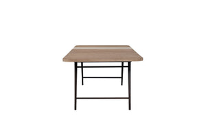 English Elm Assymetrical Stone Slab Dining Table with Beige Solid Wood Base, 84" x 42" Sculptural Modern centerpiece B2699P293515