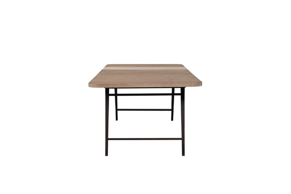 English Elm Assymetrical Stone Slab Dining Table with Beige Solid Wood Base, 84" x 42" Sculptural Modern centerpiece B2699P293515