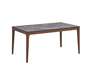 English Elm Mid-Century Bevis 63"W Walnut Base Engineered Stone Dining Table — Sleek Minimalist 63x35x30" B2741P345235