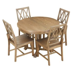 English Elm TOPMAX Rustic 5-Piece Extendable Round Dining Set with Trestle Base and Cross Back Chairs, Versatile Elegance Brown SP000042AAD