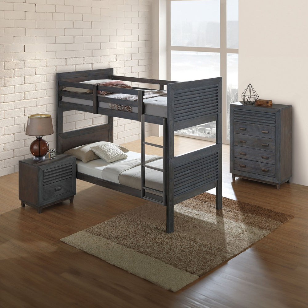 English Elm Transitional Twin Over Twin Bunk Bed - Reversible Ladder, Charcoal Brown, Space-Saving Design & Versatile! B2741S00324-GIGA