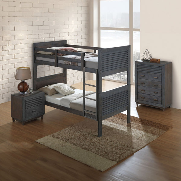 English Elm Transitional Twin Over Twin Bunk Bed - Reversible Ladder, Charcoal Brown, Space-Saving Design & Versatile! B2741S00324-GIGA