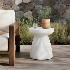English Elm Outdoor Mgo Round Side Table Weatherproof Matte White Patio or Living Room Accent N772P374362W