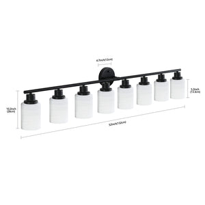 English Elm 52" Modern 8-Light Vanity Bathroom Wall Sconce - Frosted Glass & Black Iron Design For Stylish Illumination W2312P374808