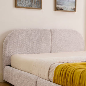 English Elm Queen Platform Bed Curved Headboard Circle Yarn Fabric with Four Wheeled Storage Drawers Pink W487S00480