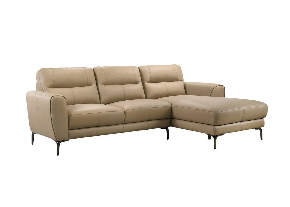 English Elm Top Top Grain Leather 2-Piece Sectional Sofa with Right-Facing Chaise, Tight-Back Stitching, Luxurious Upholstery taupe 60.9 L x 37.5 W x 30 H B011S01485