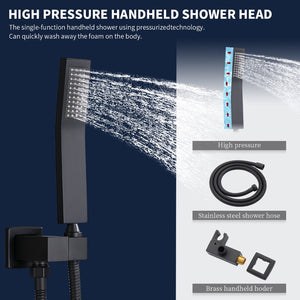 English Elm Shower System With 10" Rainfall Shower Head & Handheld Wand, Matte Black Brass Valve Combo Set T3177P269096-GIGA