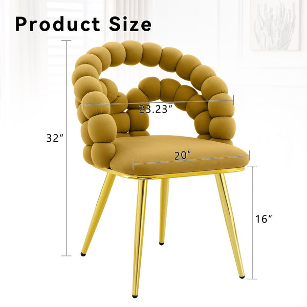 English Elm Set of 2 Velvet Bubble Backrest Dining Chairs with Sculptural Form and Glam Metal Legs Gold,Yellow W3875P370844