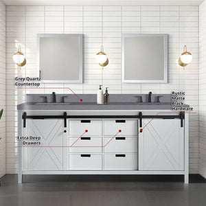 English Elm White Double Bath Vanity With Grey Quartz Countertop, Matte Black Faucets & 30" Matching Mirrors B2731S01074-GIGA