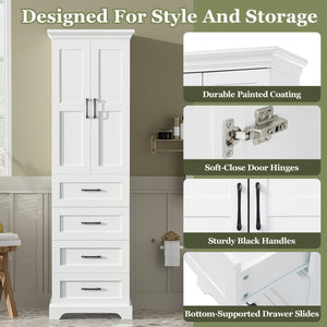 English Elm 71.6" Free-Standing Bathroom Vanity with Soft-Close Doors, 3 Drawers, Adjustable Shelves, White Finish N729P335599K