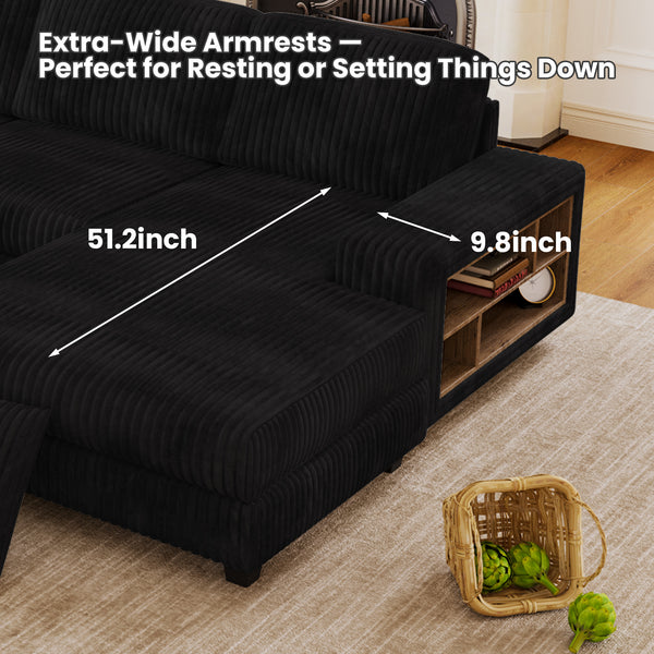 English Elm Convertible U-Shaped Sofa In Soft Corduroy Fabric - Modern 4-Seater For Stylish Living Room Comfort W1793S00033