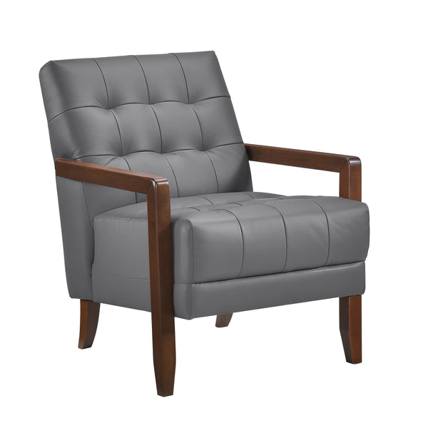 English Elm Modern Tufted Leather Accent Chair with Walnut Wood Frame, Upholstered Seat, Compact Stylish Design Dark Gray 28 L x 21 W x 25.75 H B011P271926