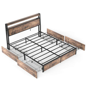 English Elm Queen Metal Platform Bed Rgb Led Headboard Charging Ports Under Storage 800lb T3963P491416