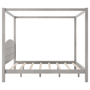 English Elm King Canopy Platform Bed with Headboard and Support Legs — Modern Pine Wood Frame, Sturdy 650lb Capacity Grey WF309291AAE